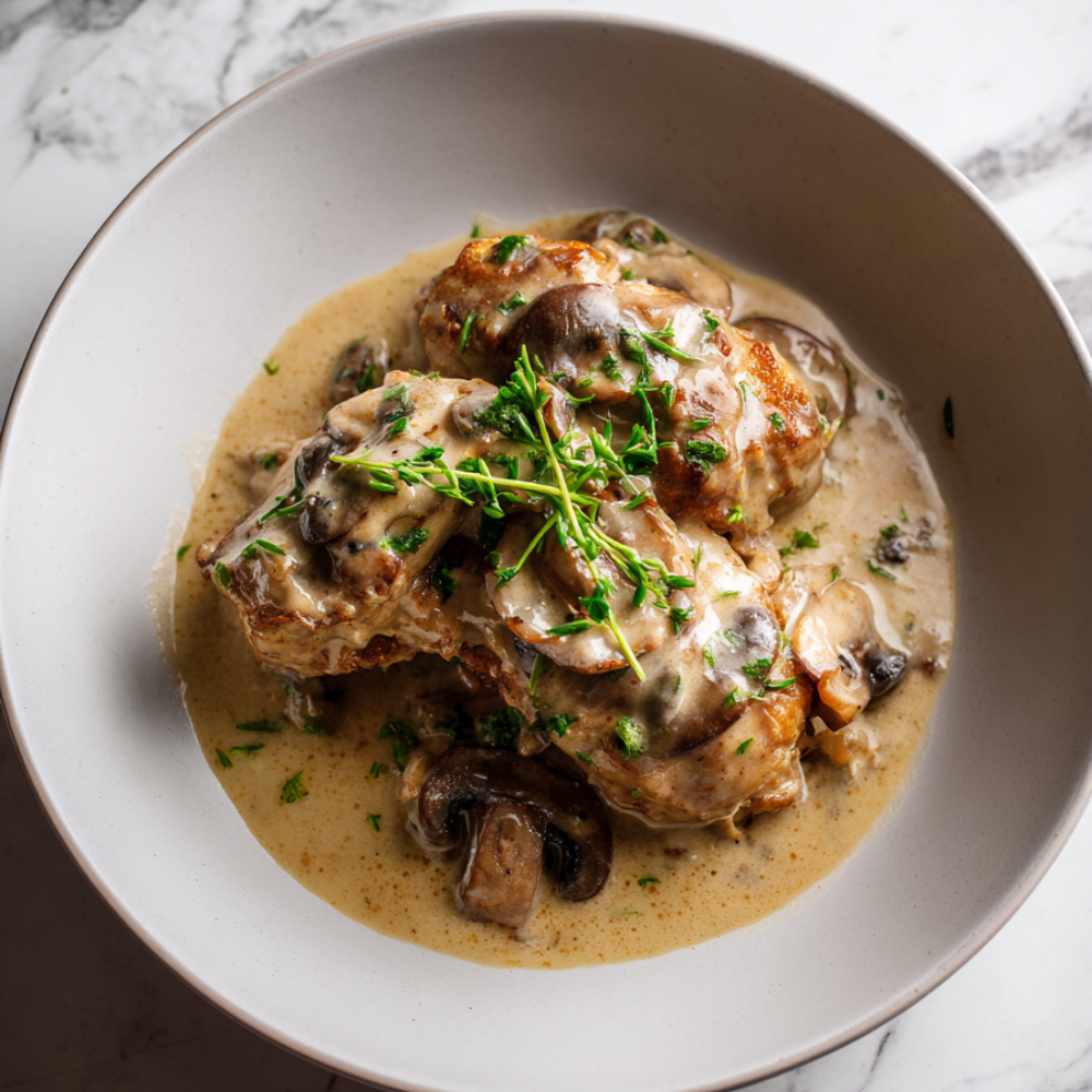 Pan-Seared Chicken with Creamy Mushroom Sauce Recipe-plated
