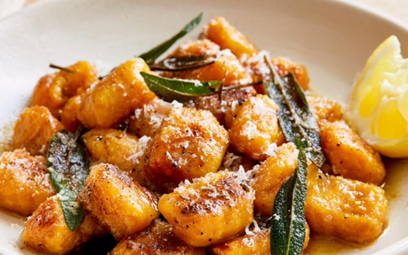 Pan-Seared Pumpkin Gnocchi in Crispy Sage Brown Butter-served
