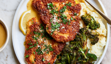 Parmesan Crusted Chicken Recipe-with broccoli and mashed potatoes