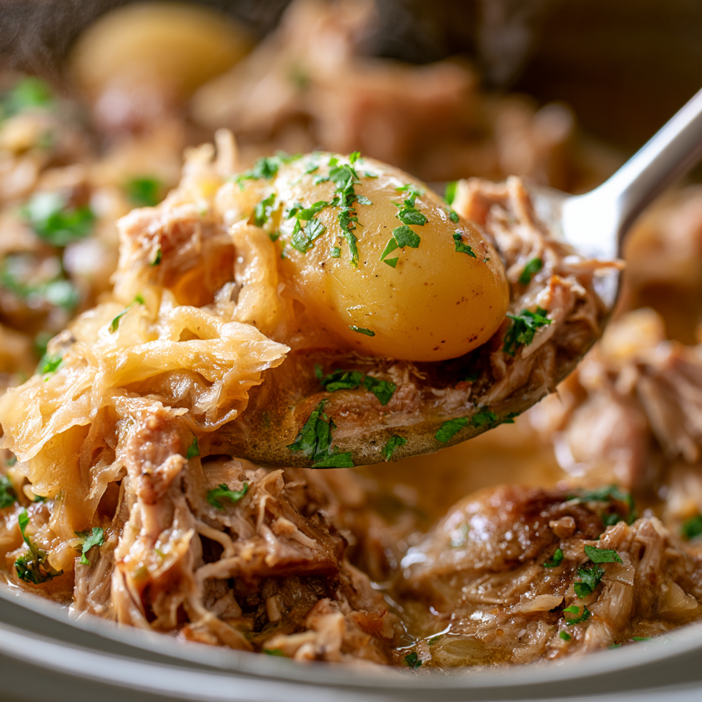 Pork and Sauerkraut Crockpot Recipe-closeup
