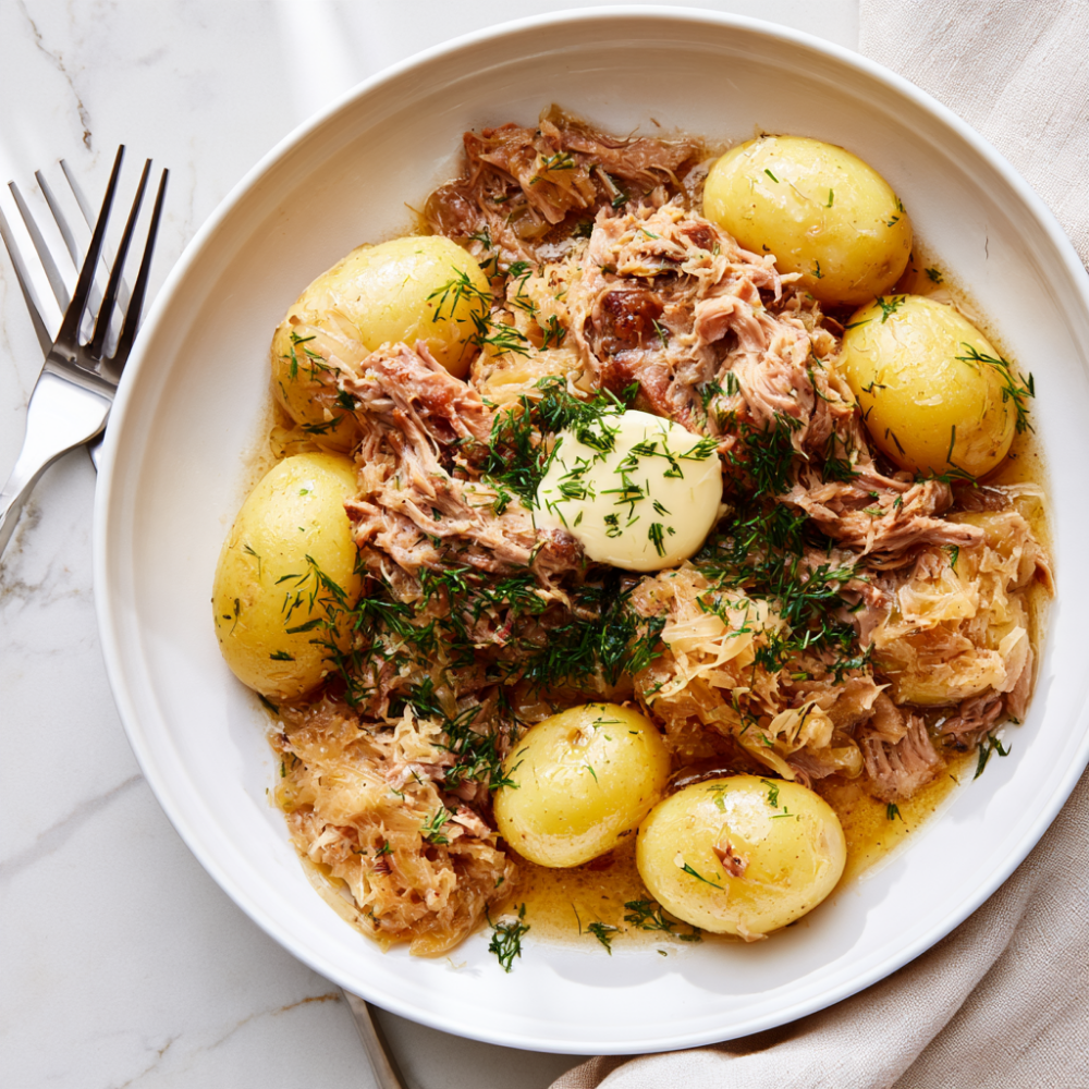 Pork and Sauerkraut Crockpot Recipe-plated