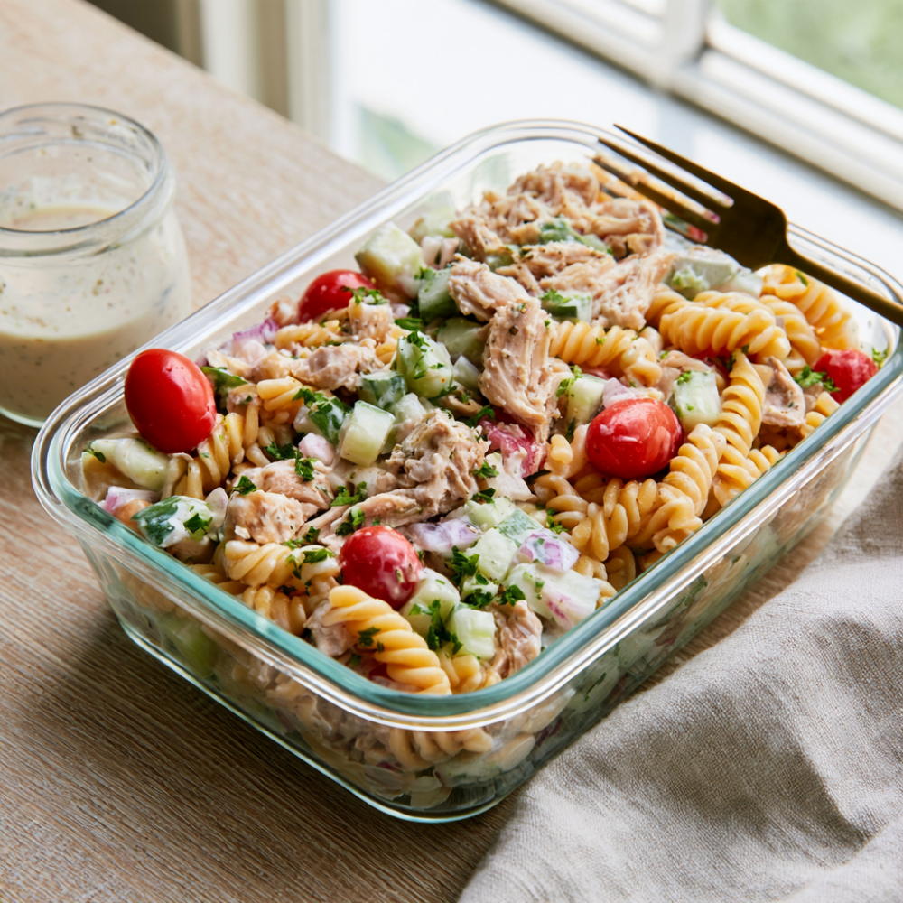 Protein Pasta Salad-meal prep container