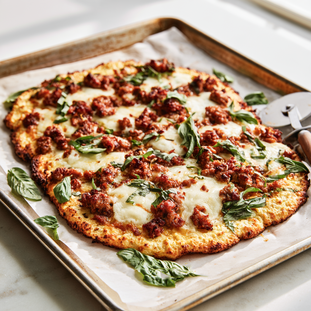 Protein Pizza — Cottage Cheese Crust with Italian Sausage