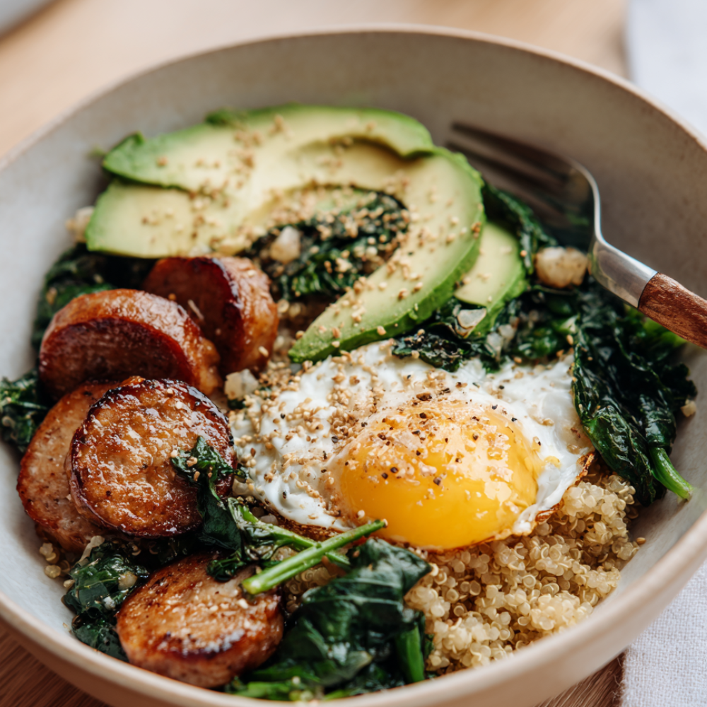 Recipe 1 Savory Quinoa Breakfast Bowl with Chicken Sausage