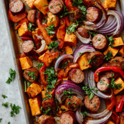 Recipe 1 Smoked Sausage, Sweet Potato, and Bell Pepper Sheet Pan