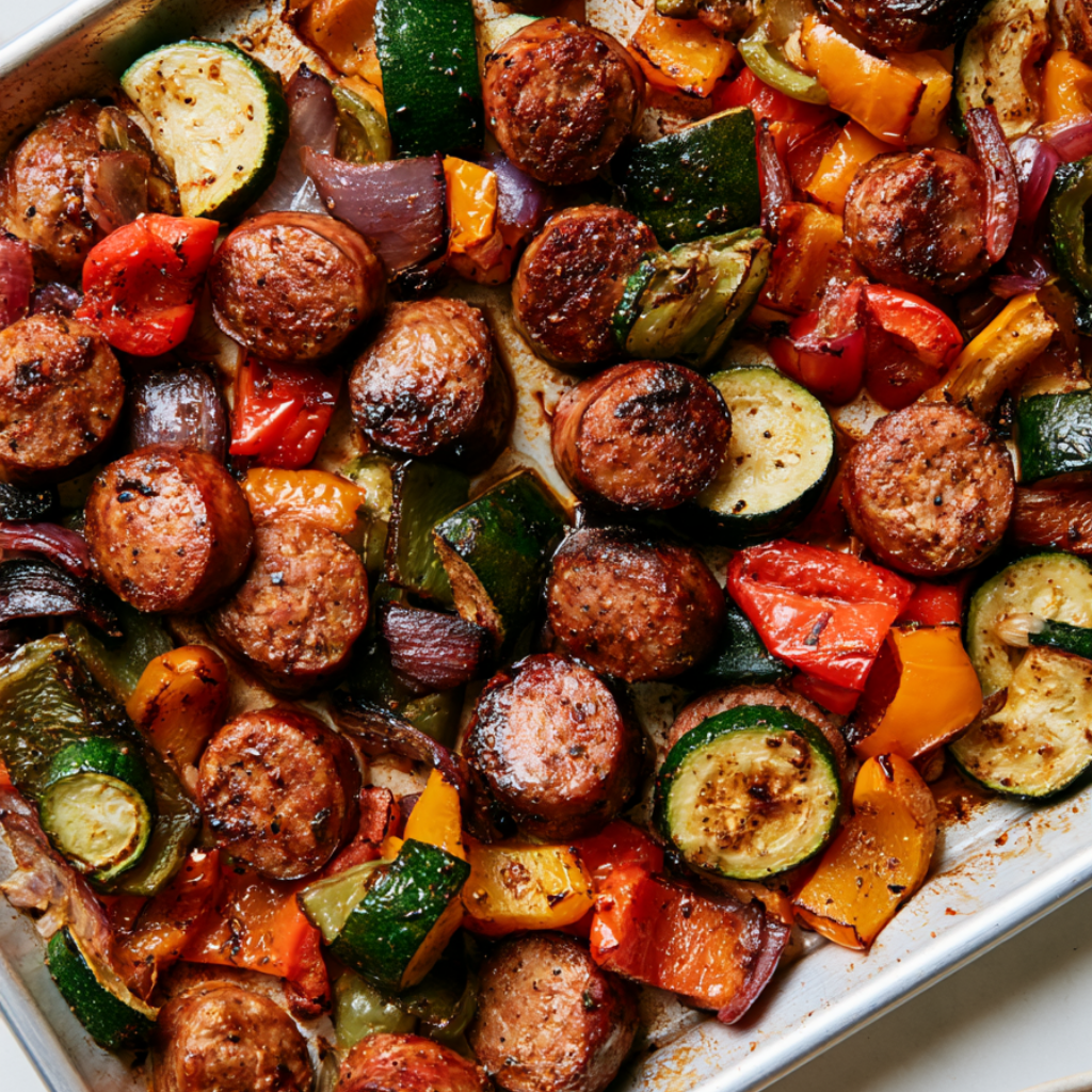 Recipe 4 Smoked Sausage, Zucchini, and Bell Pepper Sheet Pan