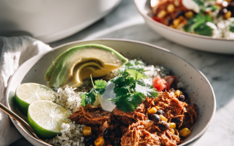 Recipe 6: Crockpot Fiesta Chicken Burrito Bowl