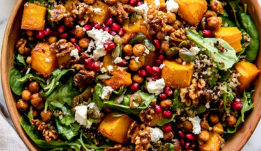 Roasted Pumpkin Quinoa Salad with Feta & Pomegranate-bowl
