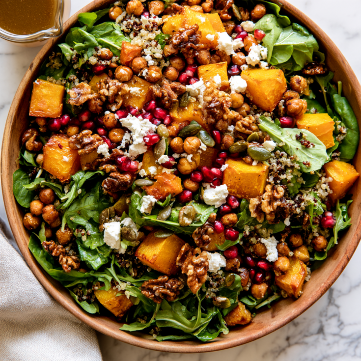 Roasted Pumpkin Quinoa Salad with Feta & Pomegranate-bowl