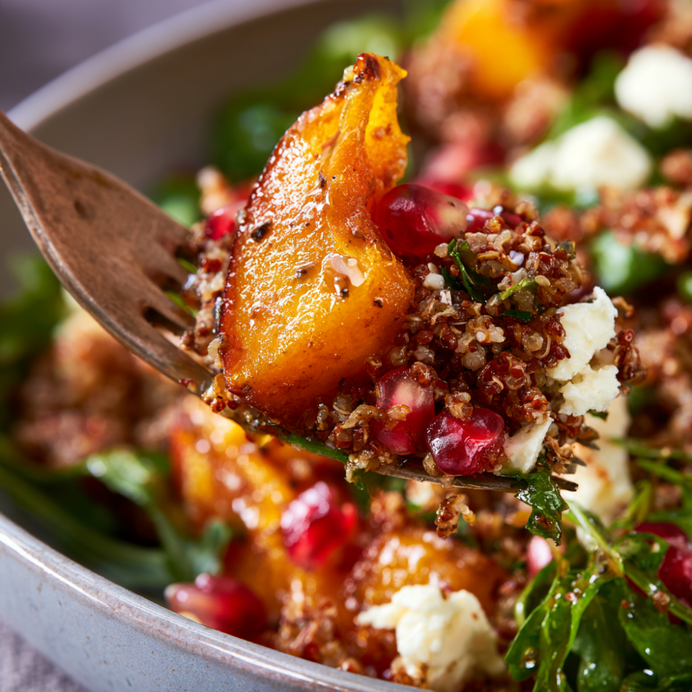 Roasted Pumpkin Quinoa Salad with Feta & Pomegranate-closeup