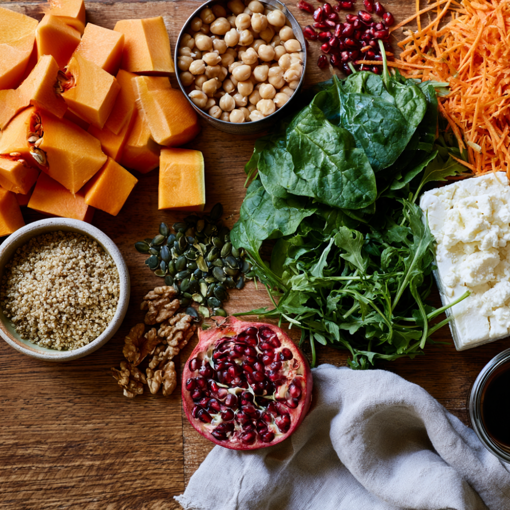 Roasted Pumpkin Quinoa Salad with Feta & Pomegranate-ingredients