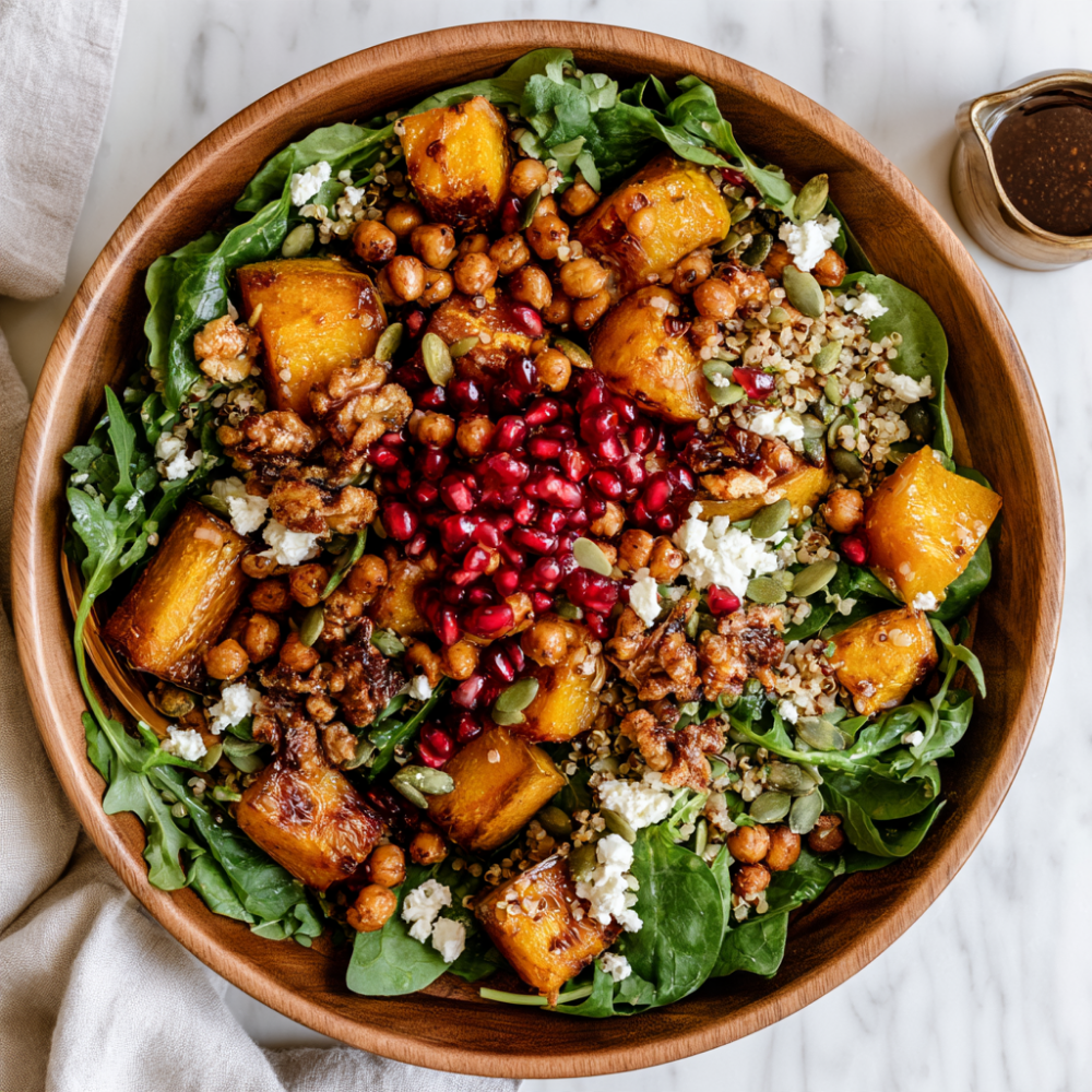 Roasted Pumpkin Quinoa Salad with Feta & Pomegranate