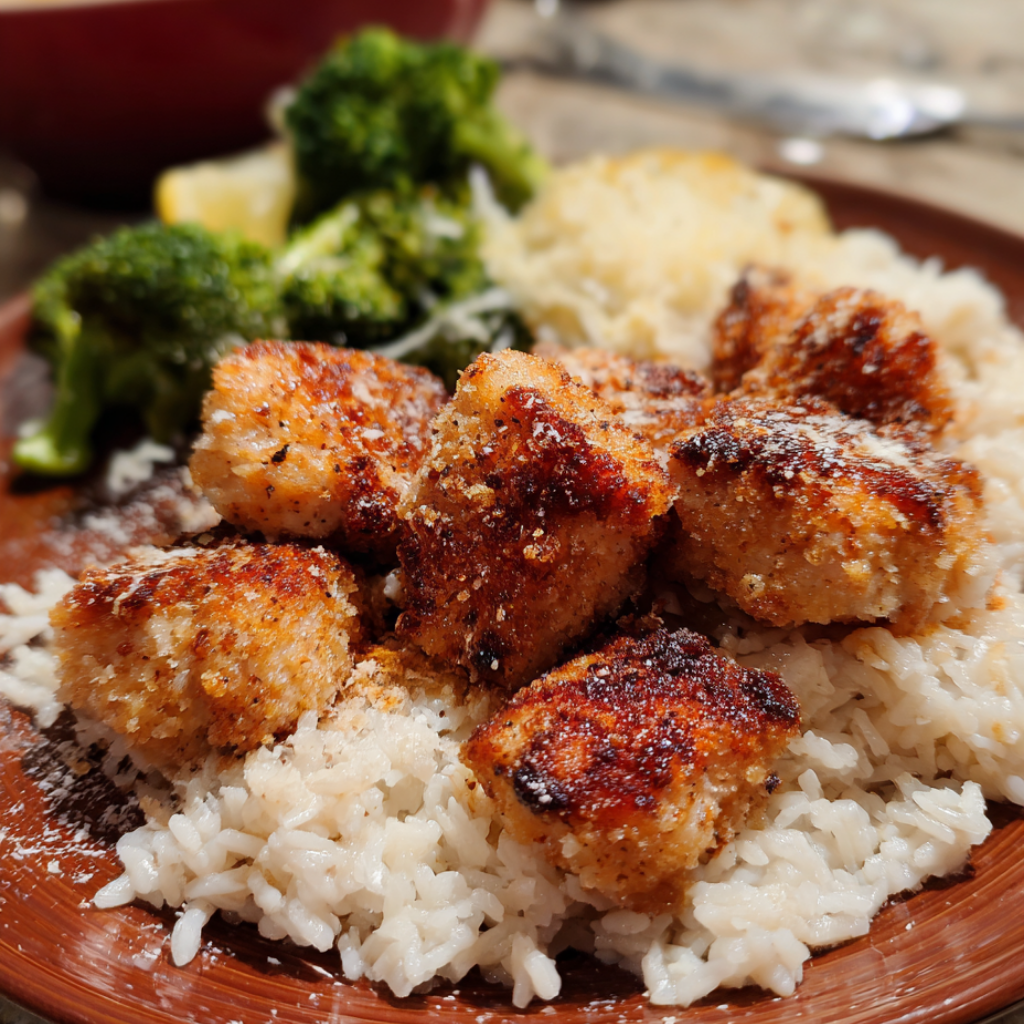 Salmon Bites Air Fryer Recipe-over rice