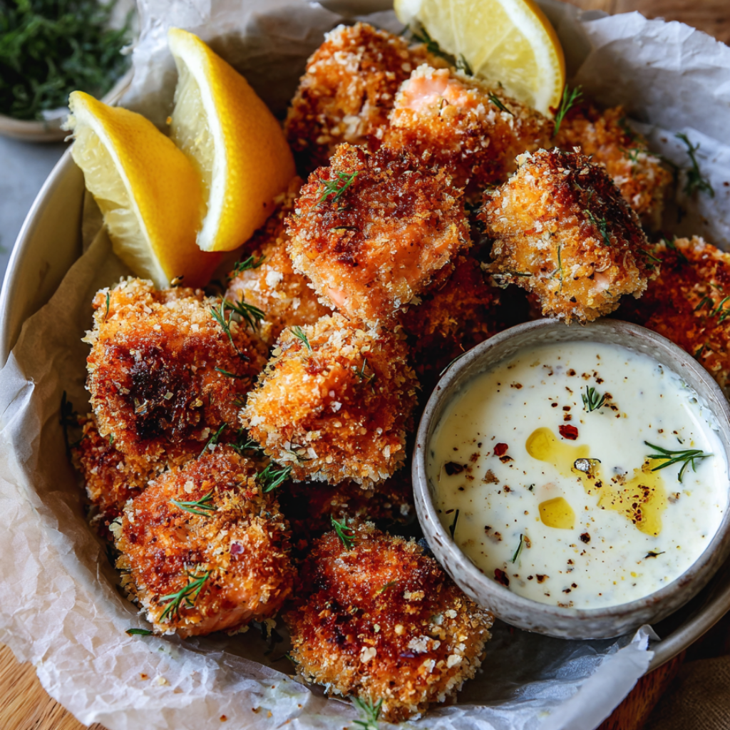 Salmon Bites Air Fryer Recipe-with a dipping sauce