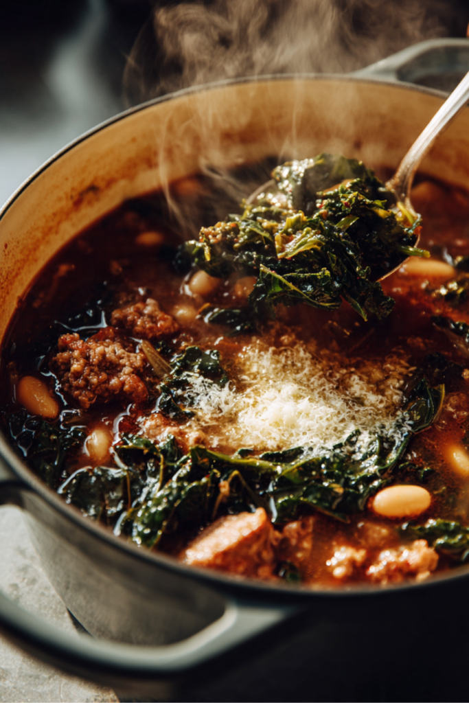 Sausage Kale Soup-adding cheese