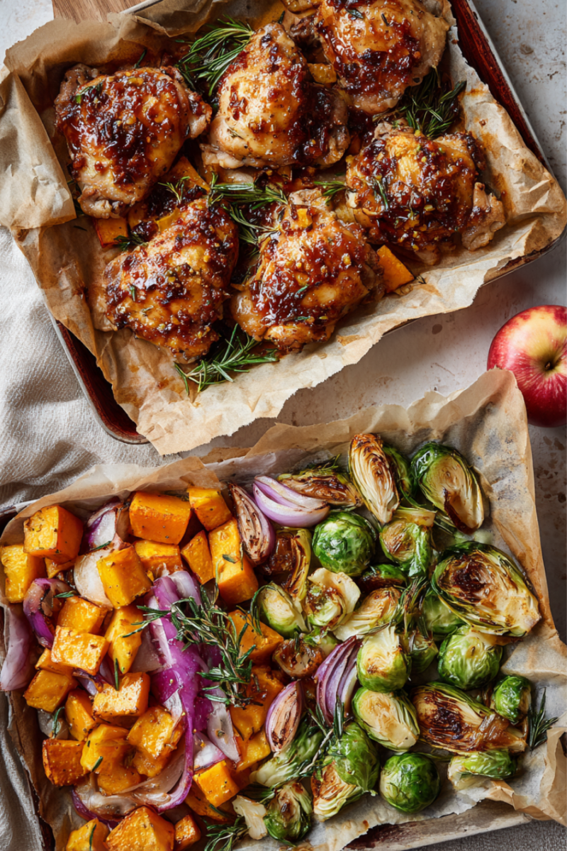 Sheet-Pan Honey-Mustard Chicken & Roasted Fall Veggies-2 pans