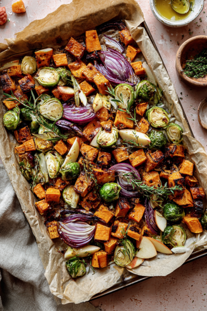 Sheet-Pan Honey-Mustard Chicken & Roasted Fall Veggies-veggie pan