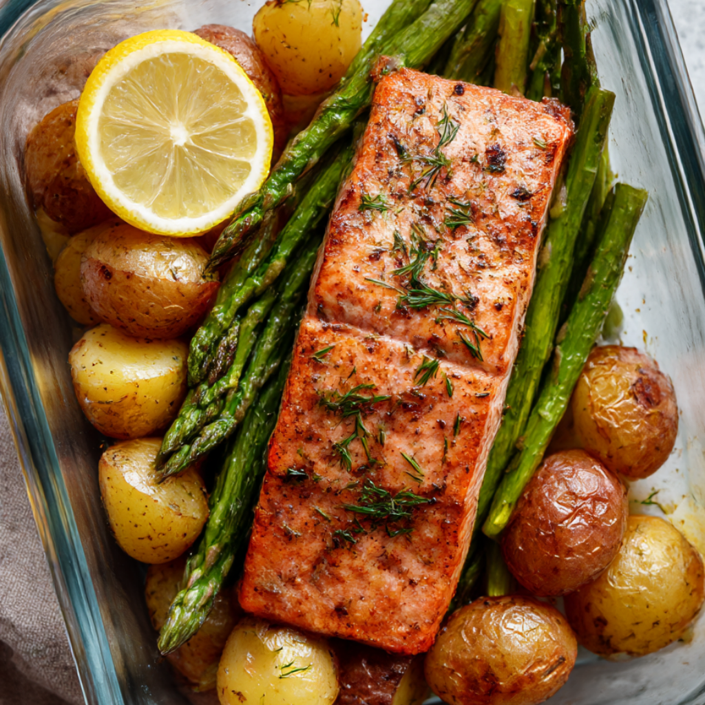 Sheet Pan Salmon — One Pan with Crispy Potatoes & Asparagus-meal prep