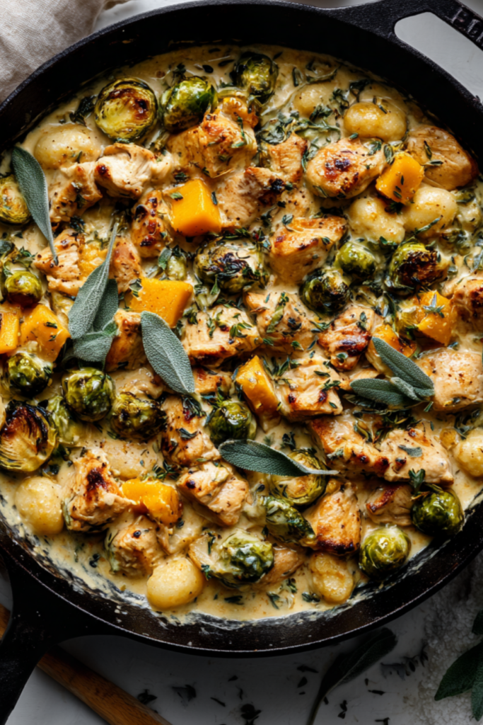 Skillet Chicken & Gnocchi with Fall Veggies-skillet