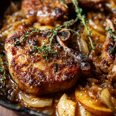 Skillet Pork Chops with Apple Cider Pan Sauce-one pan