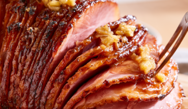 Slow-Cooker Bourbon Maple Pineapple Christmas Ham--closeup