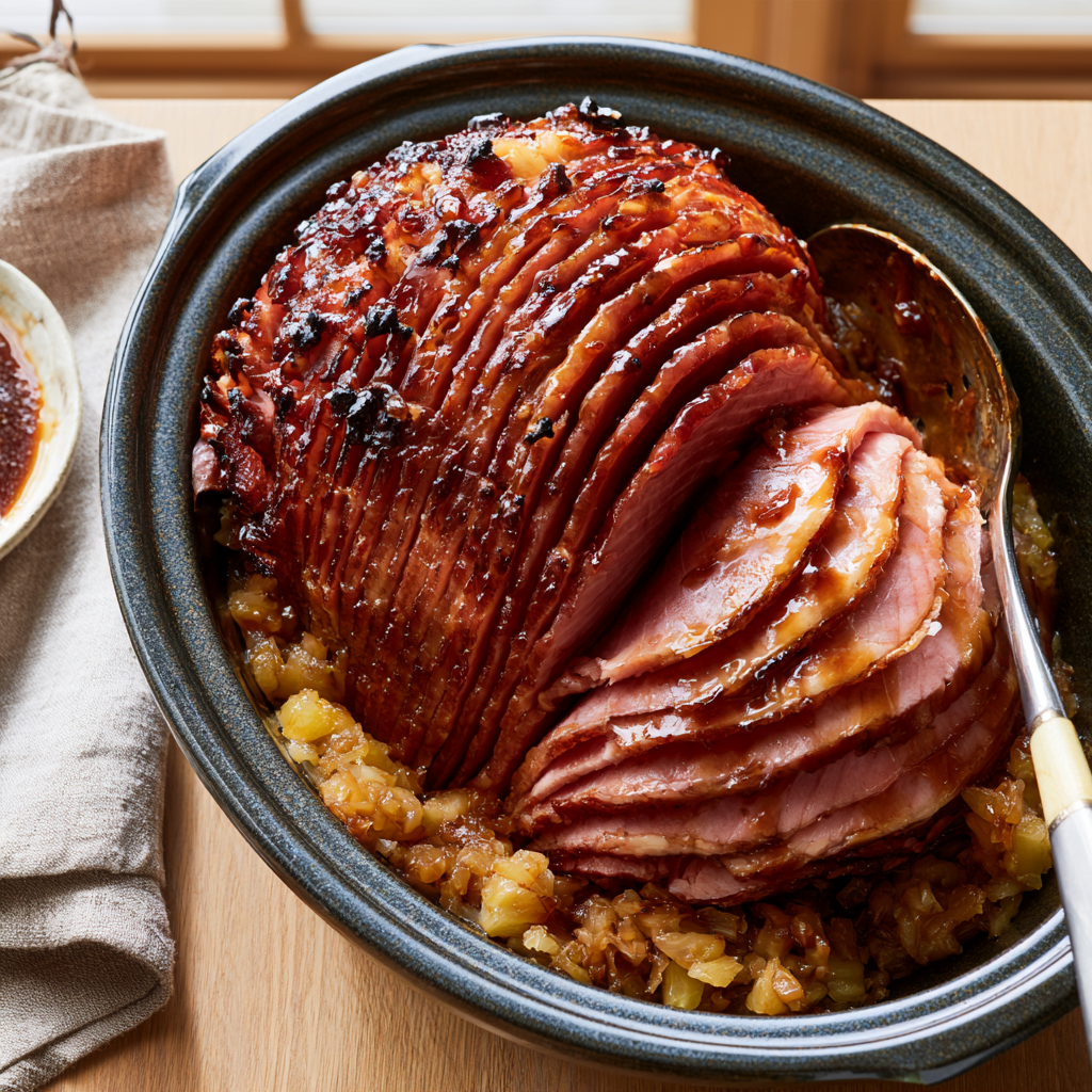 Slow-Cooker Bourbon Maple Pineapple Christmas Ham-crockpot
