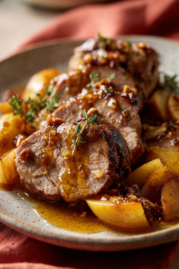 Slow Cooker Pork Tenderloin With Apple Cider Glaze-plated