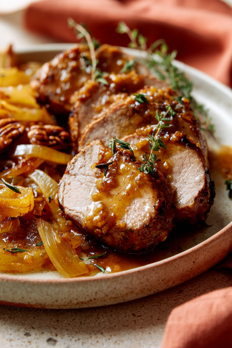 Slow Cooker Pork Tenderloin With Apple Cider Glaze-served