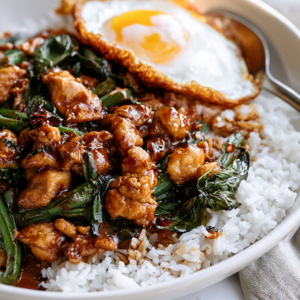 Spicy Thai Basil Chicken (Pad Krapow Gai)-served