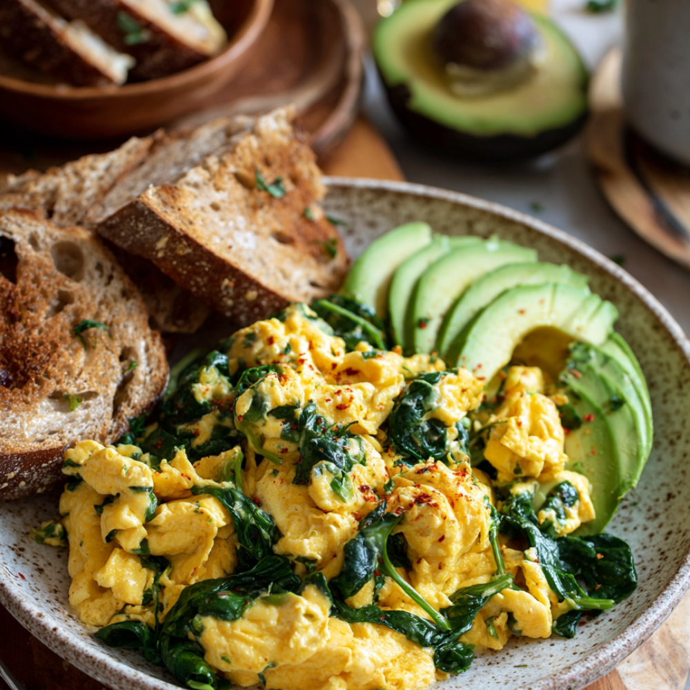 Spinach Scramble Eggs with Avocado