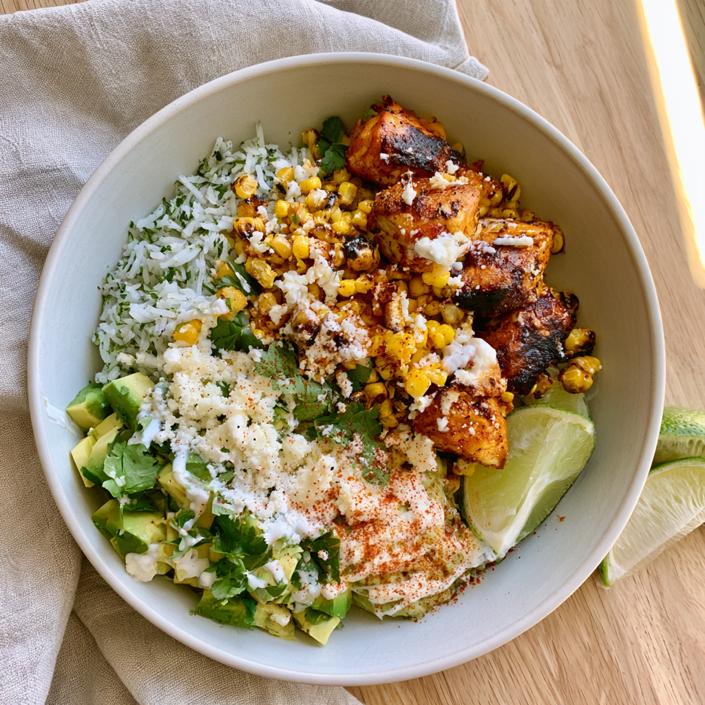 Street Corn Chicken Rice Bowl-served