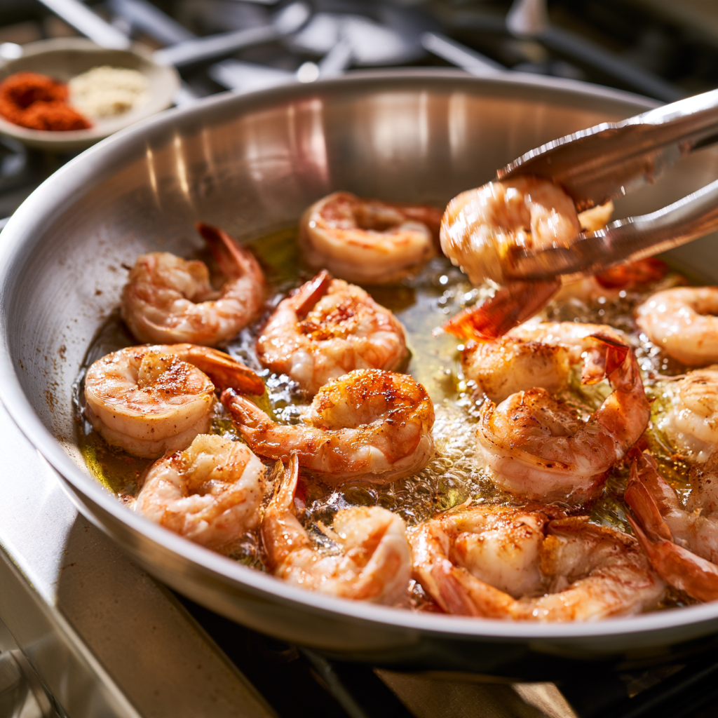 Teriyaki Shrimp Bowl-cooking shrimp