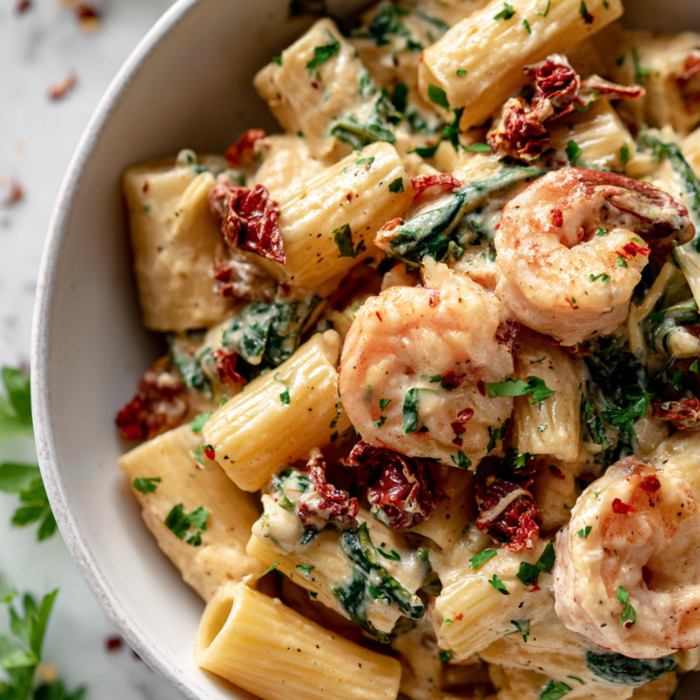 Tuscan Shrimp Pasta Recipe-closeup