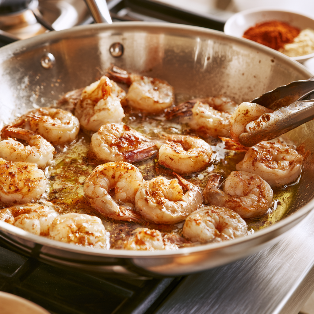 Tuscan Shrimp Pasta Recipe-searing
