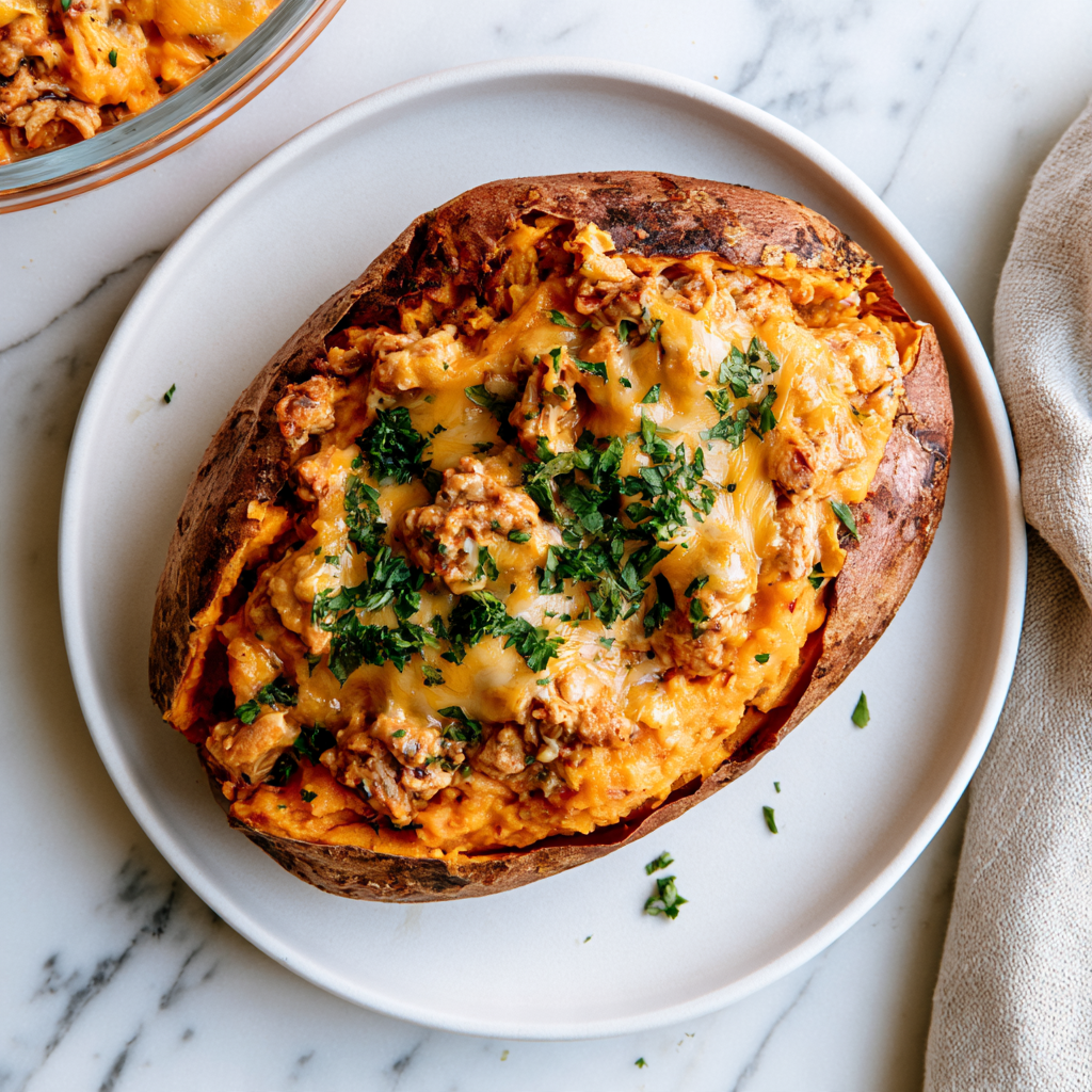 Twice Baked Stuffed Sweet Potatoes-plated