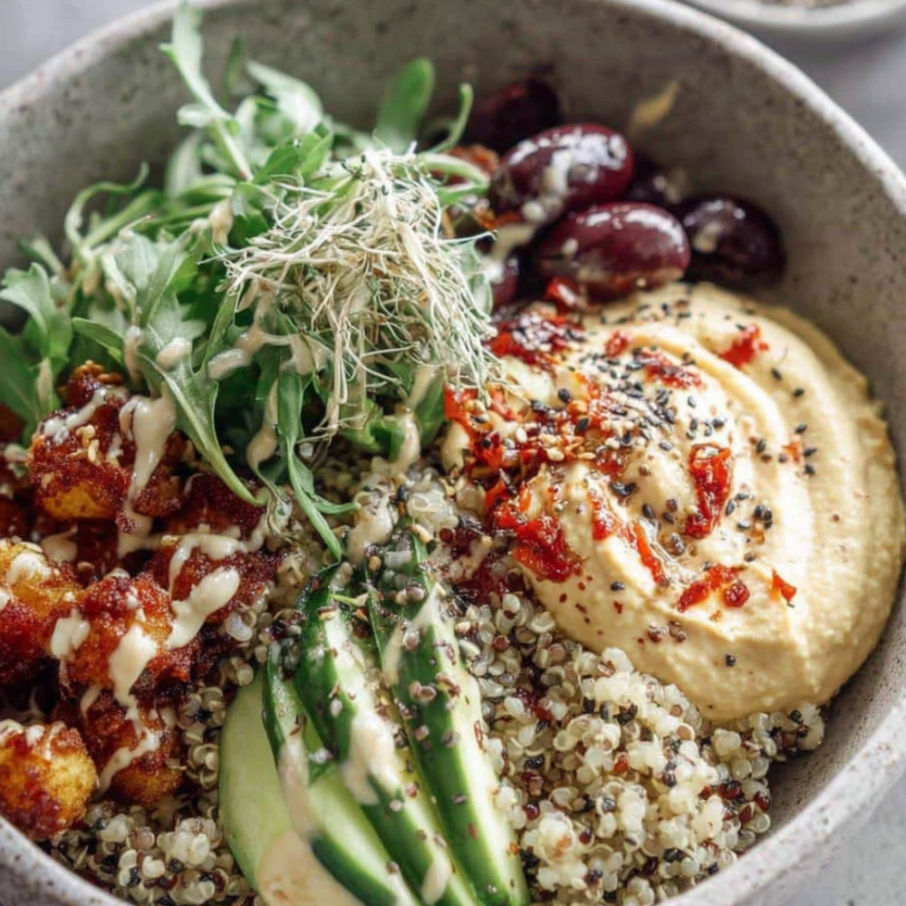 Ultra-Creamy Hummus Recipe in a grain bowl