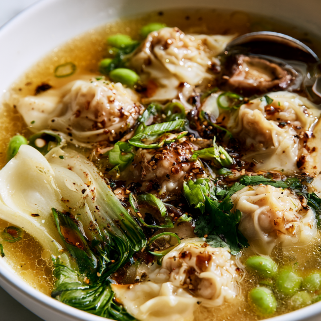 Wonton Soup with Frozen Wontons Recipe-closeup