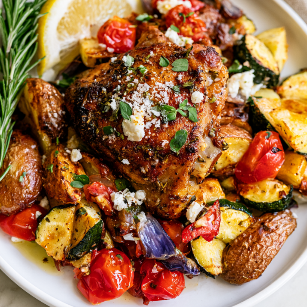 chicken sheet pan dinner-Plated