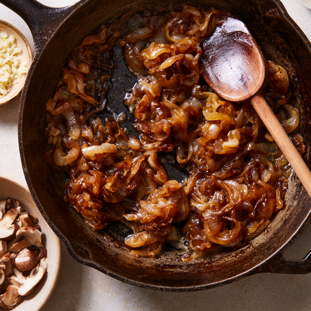 crockpot cube steak and gravy- Caramelized onion
