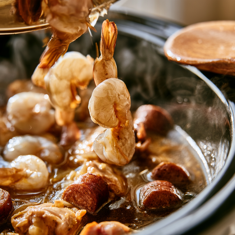 crockpot gumbo-adding shrimp