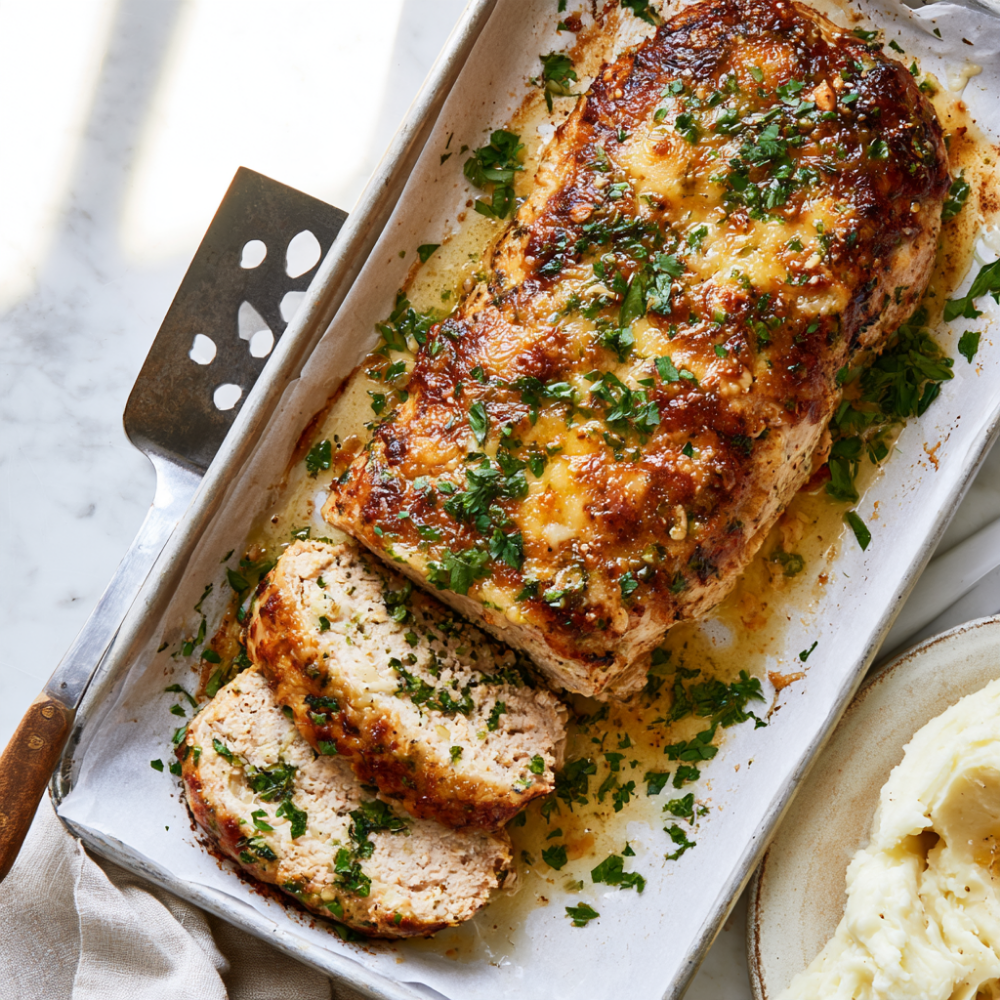 garlic parmesan chicken meatloaf-sliced