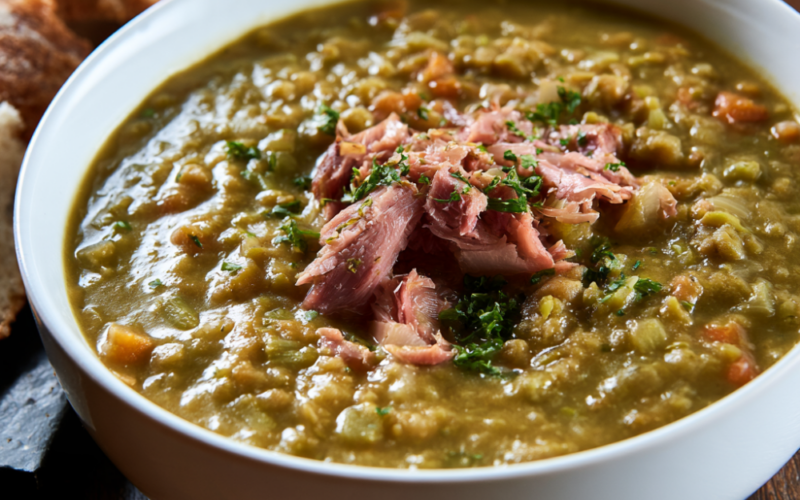 split pea soup crockpot-bowl