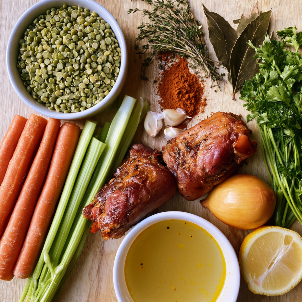 split pea soup crockpot-ingredients