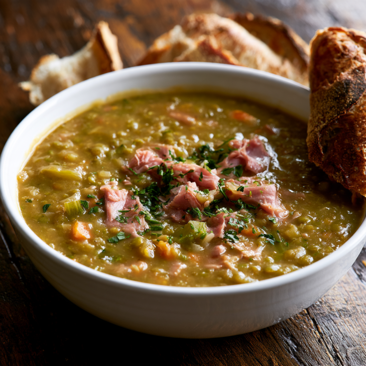 split pea soup crockpot-served