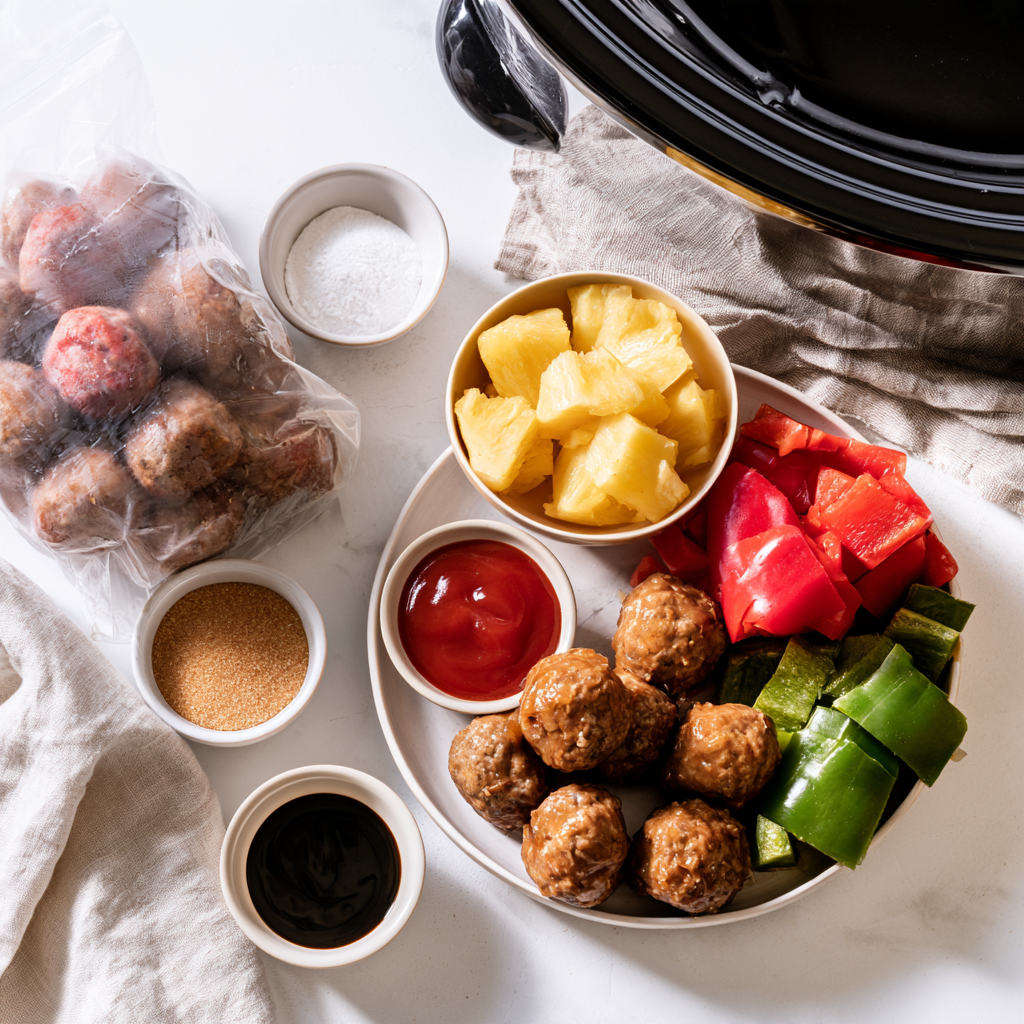 sweet and sour meatballs crockpot-ingredients