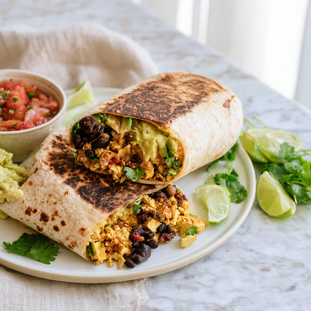 vegan breakfast burrito-plated